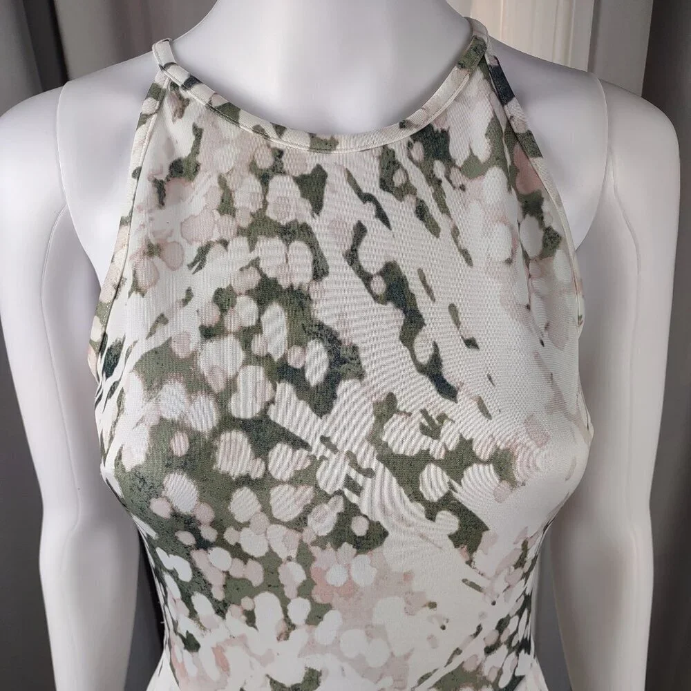 Mossimo White Pink & Green Floral Fit & Flare Sleeveless Knit Dress Crew Neck XS - Picture 3 of 11